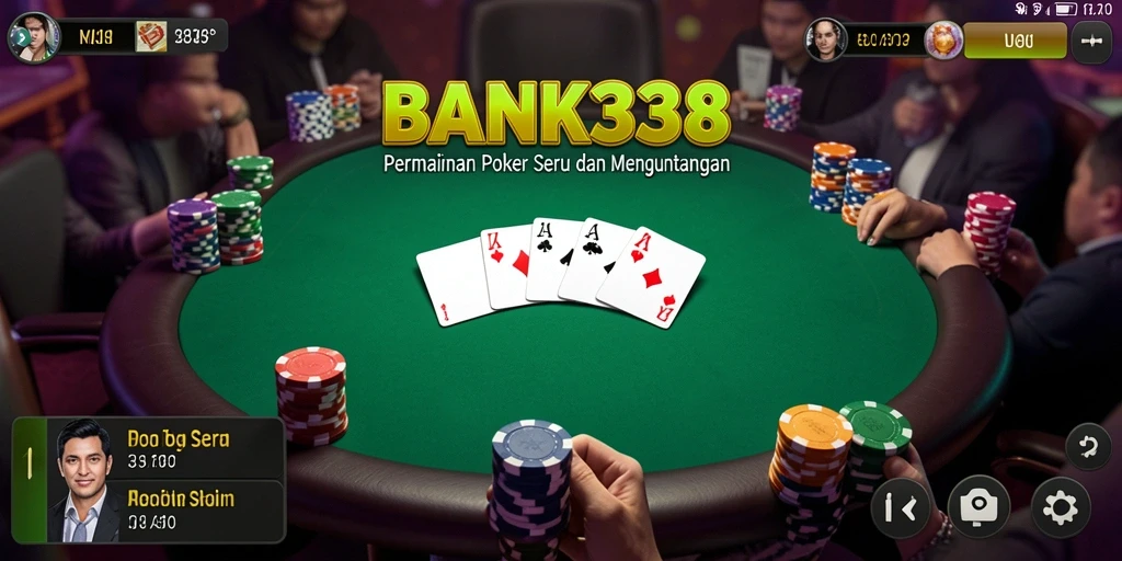 Screenshot BANK338 menampilkan gameplay Poker yang intens dan seru.