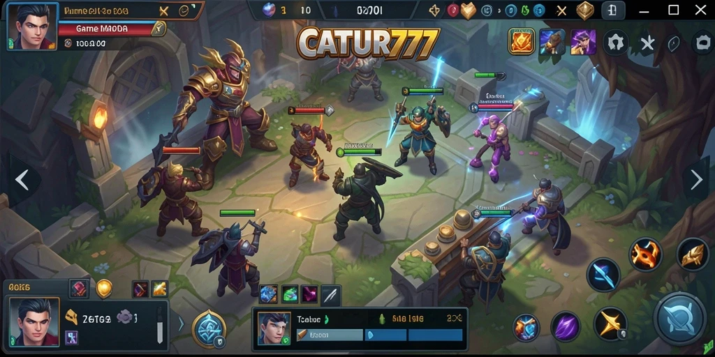 Tampilan seru gameplay <strong>CATUR777</strong> dengan aksi pertempuran MOBA yang menegangkan.