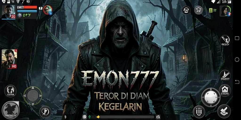 Screenshot gameplay menegangkan dari EMON777 yang menunjukkan suasana gelap.