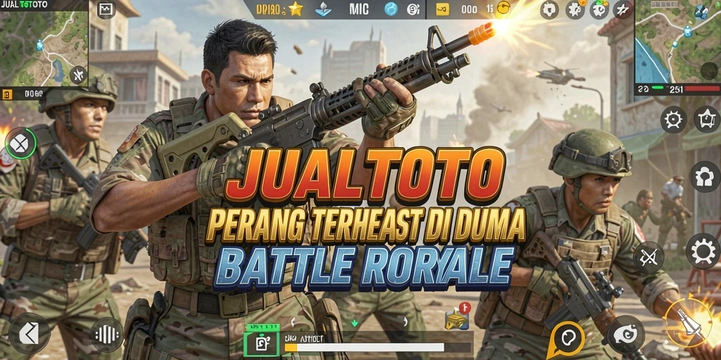 Screenshot JUALTOTO menampilkan aksi seru dalam pertempuran Battle Royale.