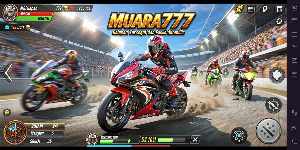 Tampilan menarik dari gameplay balapan motor yang mendebarkan.