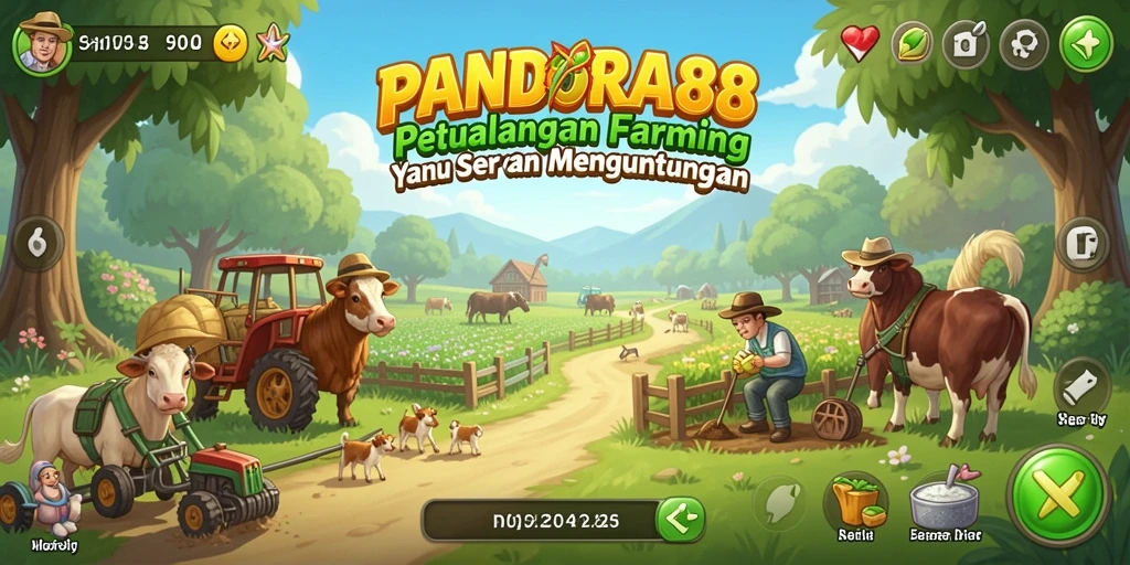 Screenshot gameplay PANDORA88 dengan ladang yang subur dan tanaman beraneka ragam.