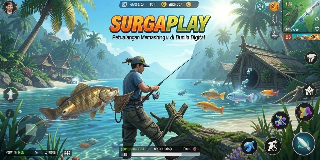 Gameplay SURGAPLAY menampilkan tangkapan ikan yang menawan.