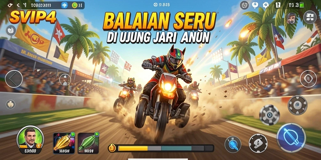 Gameplay menegangkan dari SVIP4 saat balapan di lintasan.